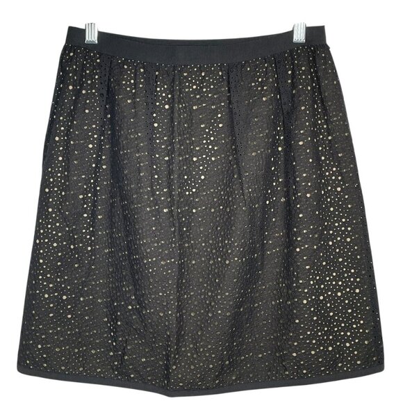Lida Baday Black Eyelet Overlay Pleated Mini Skirt Size 4 Designer Quiet-Luxury - Picture 4 of 14